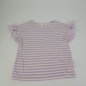 H&M Women's XS Blouse Ruffle Purple White Stripes Pullover Soft Casual Top